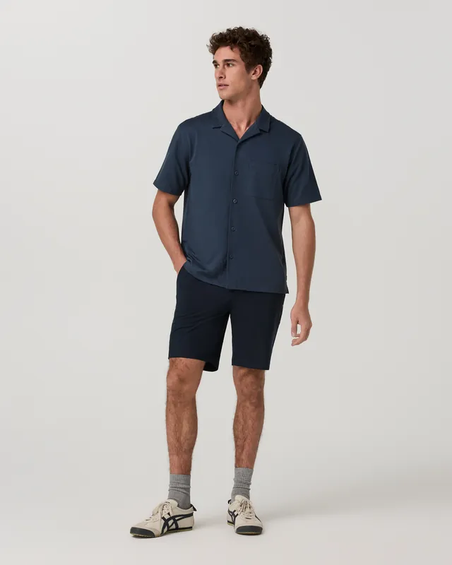 Short Sleeve Knit Oxford Camp Collar Button Down