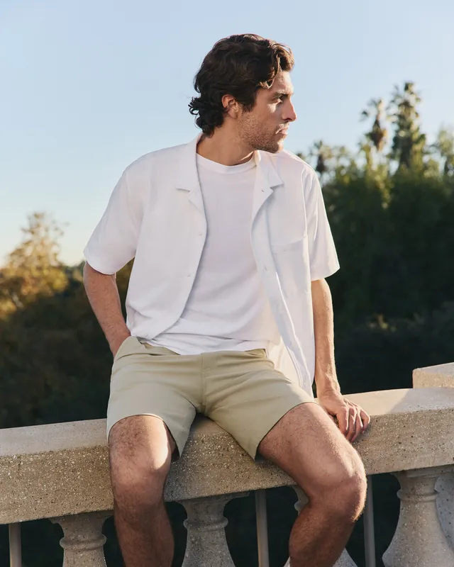 Short Sleeve Knit Oxford Camp Collar Button Down